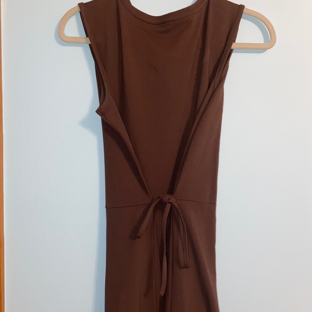 brown tiered tie back maxi dress
